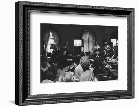 Reporters watch President Carter making TV announcement on aborted Iran rescue, 1980-Marion S. Trikosko-Framed Photographic Print