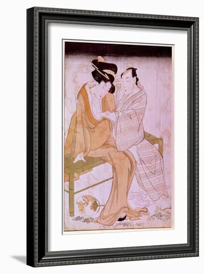 Representation of a Japanese Couple Stroking Each Other on a Bench. Prints by Utamaro Kitagawa (175-Kitagawa Utamaro-Framed Giclee Print