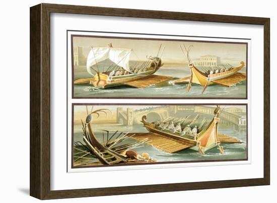 Reproduction of a Fresco Depicting Roman Ships, from the Houses and Monuments of Pompeii-Fausto and Felice Niccolini-Framed Giclee Print