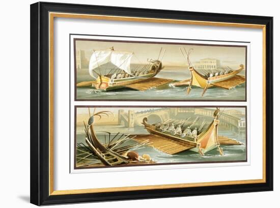 Reproduction of a Fresco Depicting Roman Ships, from the Houses and Monuments of Pompeii-Fausto and Felice Niccolini-Framed Giclee Print