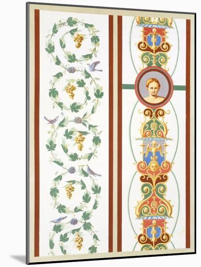 Reproduction of a Fresco with Ornamental Motifs, from the Houses and Monuments of Pompeii-Fausto and Felice Niccolini-Mounted Giclee Print