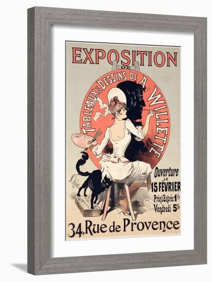 Reproduction of a Poster Advertising an Exhibition of the Paintings and Drawings of A. Willette-Jules Chéret-Framed Giclee Print