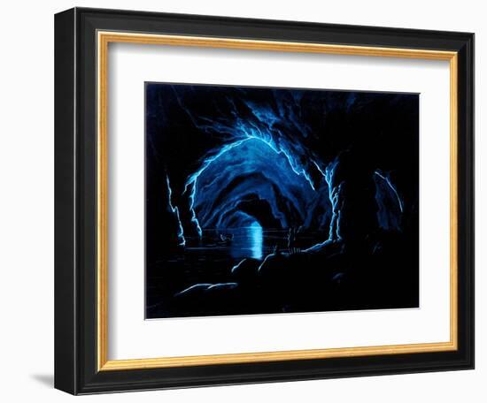 Reproduction of an Engraving of the Blue Grotto on the Island of Capri. inside the Grotto Three Men-Giorgio Sommer-Framed Giclee Print