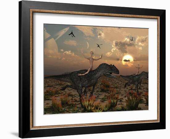 Reptoids Race Allosaurus Dinosaurs across the Desert-Stocktrek Images-Framed Photographic Print