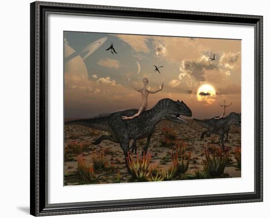 Reptoids Race Allosaurus Dinosaurs across the Desert-Stocktrek Images-Framed Photographic Print