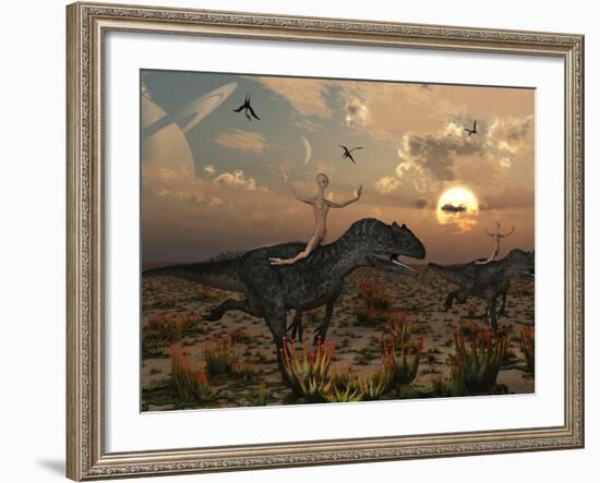Reptoids Race Allosaurus Dinosaurs across the Desert-Stocktrek Images-Framed Photographic Print