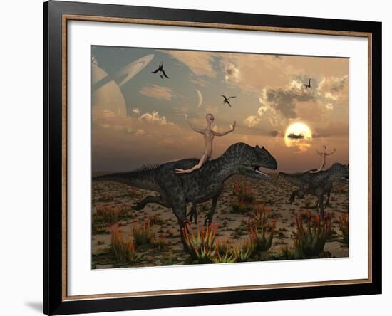 Reptoids Race Allosaurus Dinosaurs across the Desert-Stocktrek Images-Framed Photographic Print