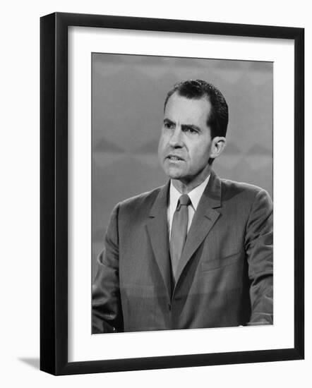Repub. Presidential Candidate Richard Nixon speaks with Dem. Candi. John Kennedy in TV Studio-Francis Miller-Framed Photographic Print