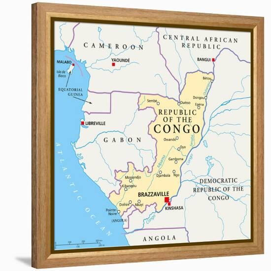 Republic of the Congo Political Map-Peter Hermes Furian-Framed Stretched Canvas