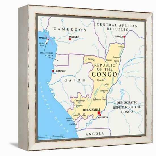 Republic of the Congo Political Map-Peter Hermes Furian-Framed Stretched Canvas