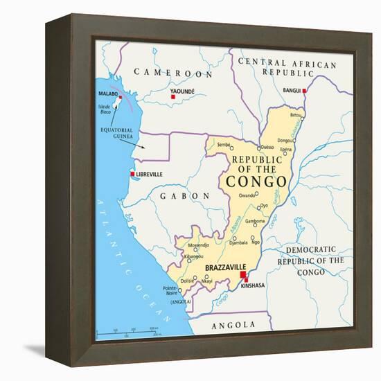 Republic of the Congo Political Map-Peter Hermes Furian-Framed Stretched Canvas