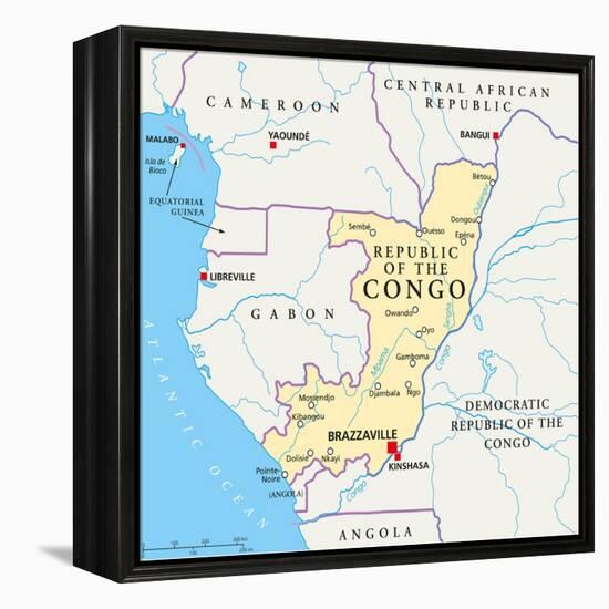 Republic of the Congo Political Map-Peter Hermes Furian-Framed Stretched Canvas