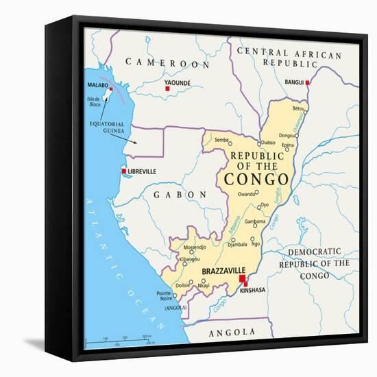 Republic of the Congo Political Map-Peter Hermes Furian-Framed Stretched Canvas