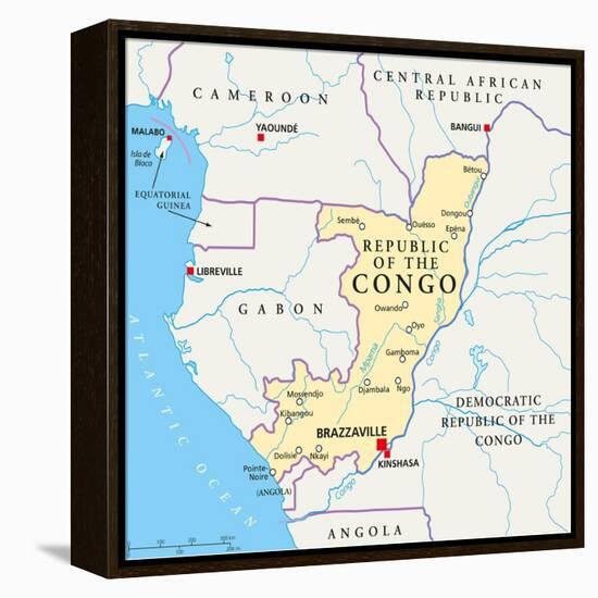 Republic of the Congo Political Map-Peter Hermes Furian-Framed Stretched Canvas