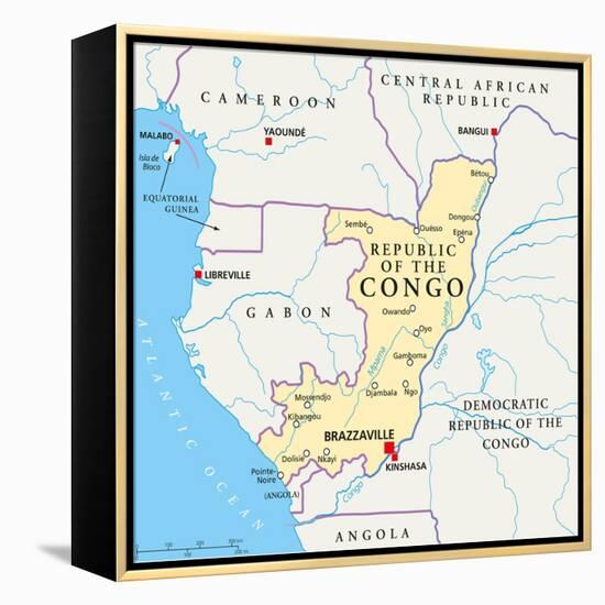 Republic of the Congo Political Map-Peter Hermes Furian-Framed Stretched Canvas