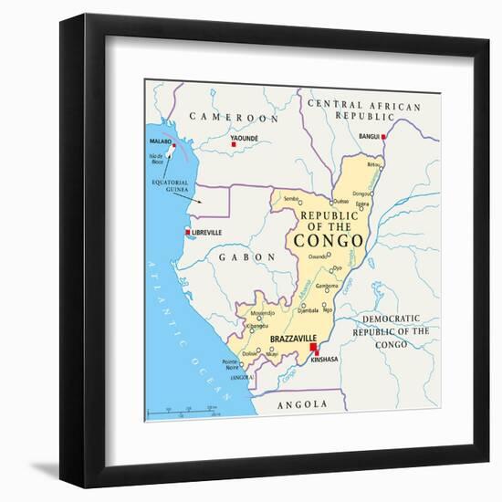 Republic of the Congo Political Map-Peter Hermes Furian-Framed Art Print