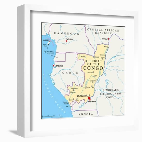 Republic of the Congo Political Map-Peter Hermes Furian-Framed Art Print