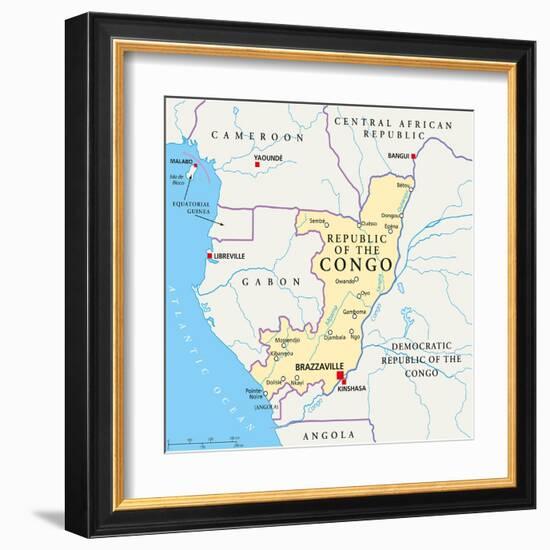 Republic of the Congo Political Map-Peter Hermes Furian-Framed Art Print