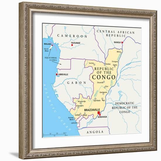 Republic of the Congo Political Map-Peter Hermes Furian-Framed Art Print