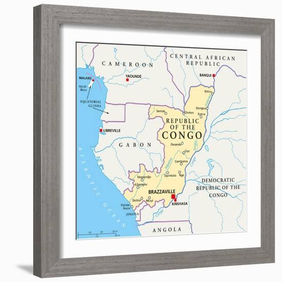 Republic of the Congo Political Map-Peter Hermes Furian-Framed Art Print