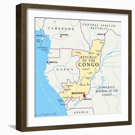 Republic of the Congo Political Map-Peter Hermes Furian-Framed Art Print