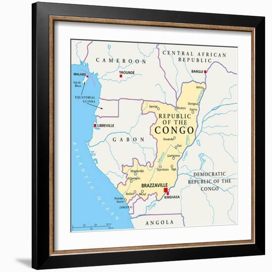 Republic of the Congo Political Map-Peter Hermes Furian-Framed Art Print