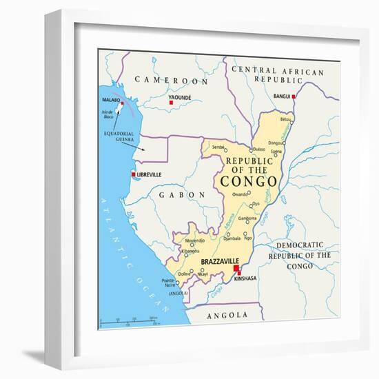 Republic of the Congo Political Map-Peter Hermes Furian-Framed Art Print