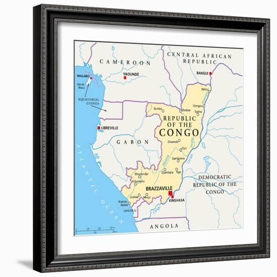 Republic of the Congo Political Map-Peter Hermes Furian-Framed Art Print