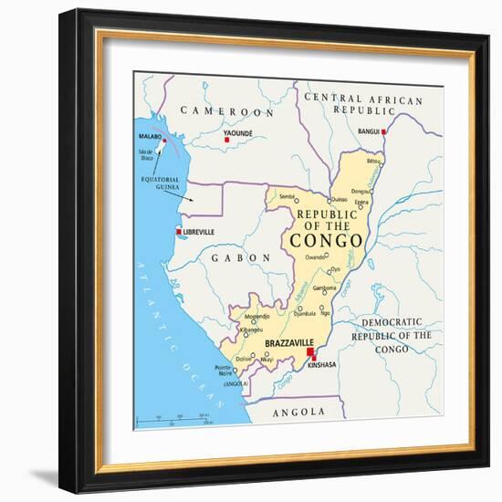 Republic of the Congo Political Map-Peter Hermes Furian-Framed Art Print