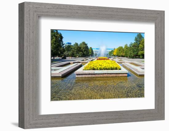 Republic Square Park, water spraying from fountain, Almaty, Kazakhstan, Central Asia, Asia-G&M Therin-Weise-Framed Photographic Print