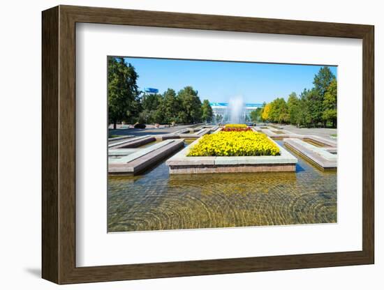 Republic Square Park, water spraying from fountain, Almaty, Kazakhstan, Central Asia, Asia-G&M Therin-Weise-Framed Photographic Print