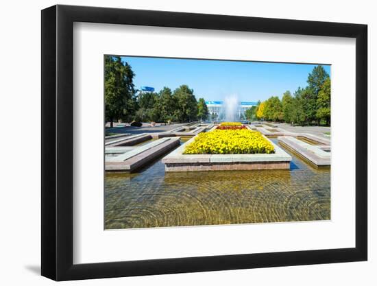 Republic Square Park, water spraying from fountain, Almaty, Kazakhstan, Central Asia, Asia-G&M Therin-Weise-Framed Photographic Print