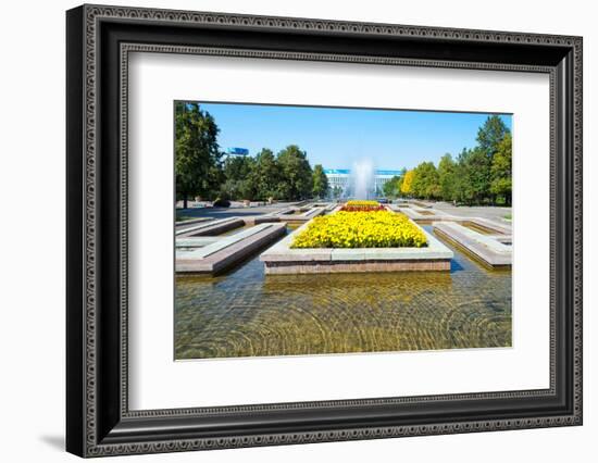 Republic Square Park, water spraying from fountain, Almaty, Kazakhstan, Central Asia, Asia-G&M Therin-Weise-Framed Photographic Print