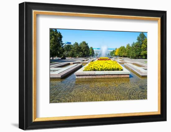 Republic Square Park, water spraying from fountain, Almaty, Kazakhstan, Central Asia, Asia-G&M Therin-Weise-Framed Photographic Print