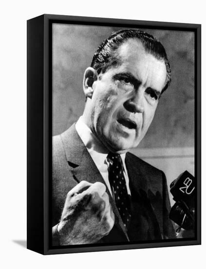 Republican Presidential Candidate Richard Nixon Speaking with a Clenched Fist on April 20, 1968-null-Framed Stretched Canvas