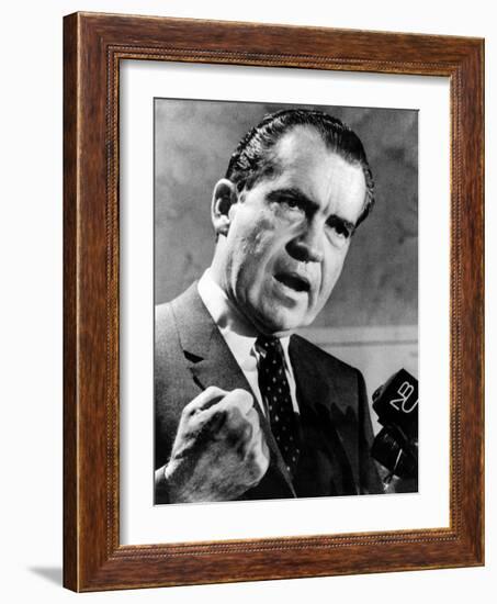 Republican Presidential Candidate Richard Nixon Speaking with a Clenched Fist on April 20, 1968-null-Framed Photo