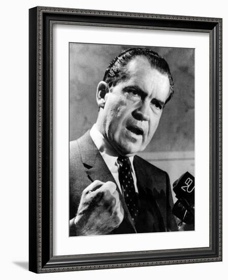 Republican Presidential Candidate Richard Nixon Speaking with a Clenched Fist on April 20, 1968-null-Framed Photo