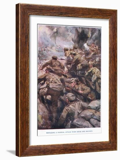 Repulsing a Frontal Attack with Rifle and Bayonet-Cyrus Cuneo-Framed Giclee Print