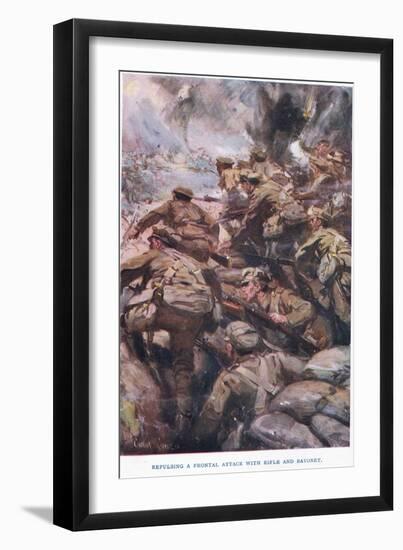 Repulsing a Frontal Attack with Rifle and Bayonet-Cyrus Cuneo-Framed Giclee Print