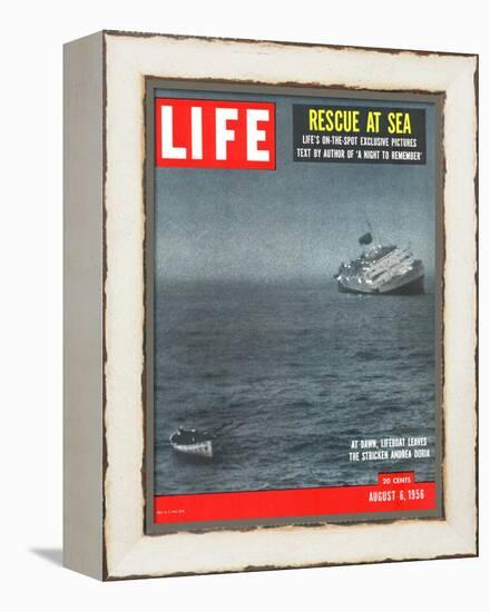 Rescue at Sea, Lifeboat Leaving Sinking Ship Andrea Doria, August 6, 1956-Loomis Dean-Framed Premier Image Canvas