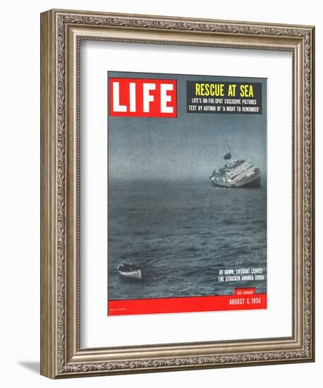 Rescue at Sea, Lifeboat Leaving Sinking Ship Andrea Doria, August 6, 1956-Loomis Dean-Framed Photographic Print