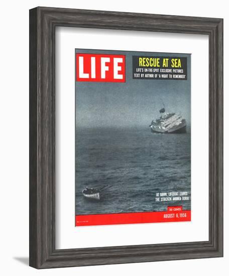 Rescue at Sea, Lifeboat Leaving Sinking Ship Andrea Doria, August 6, 1956-Loomis Dean-Framed Photographic Print