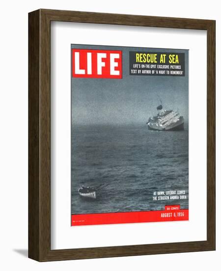 Rescue at Sea, Lifeboat Leaving Sinking Ship Andrea Doria, August 6, 1956-Loomis Dean-Framed Photographic Print