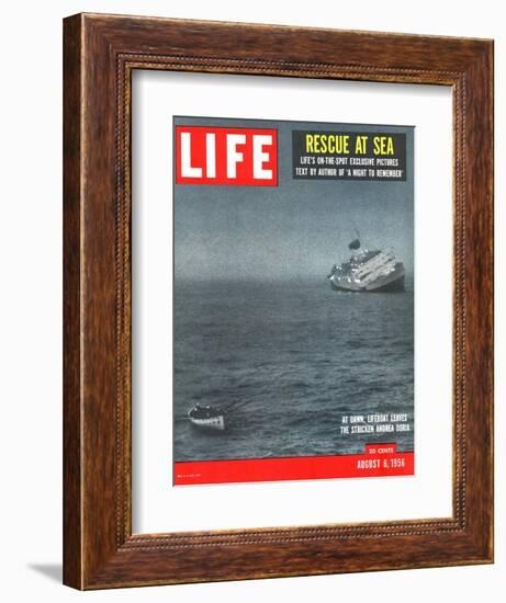 Rescue at Sea, Lifeboat Leaving Sinking Ship Andrea Doria, August 6, 1956-Loomis Dean-Framed Photographic Print