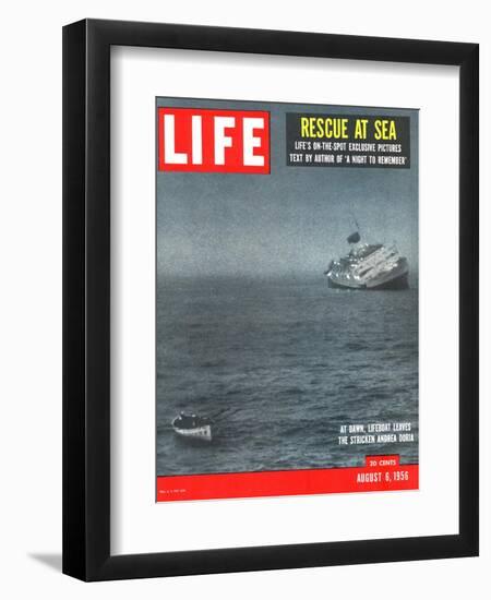 Rescue at Sea, Lifeboat Leaving Sinking Ship Andrea Doria, August 6, 1956-Loomis Dean-Framed Photographic Print