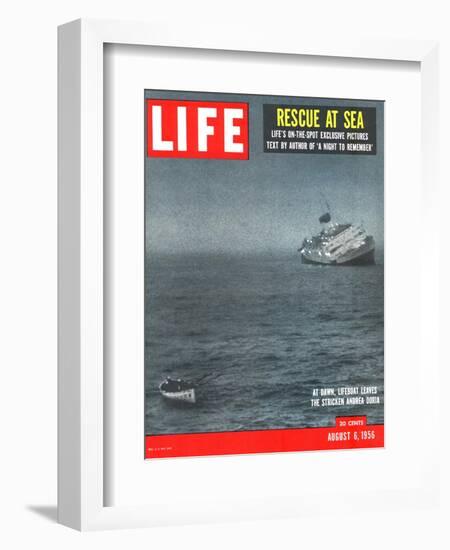 Rescue at Sea, Lifeboat Leaving Sinking Ship Andrea Doria, August 6, 1956-Loomis Dean-Framed Photographic Print
