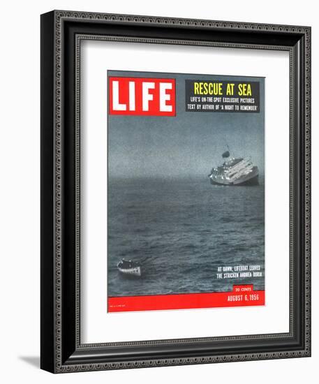 Rescue at Sea, Lifeboat Leaving Sinking Ship Andrea Doria, August 6, 1956-Loomis Dean-Framed Photographic Print