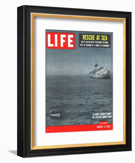 Rescue at Sea, Lifeboat Leaving Sinking Ship Andrea Doria, August 6, 1956-Loomis Dean-Framed Photographic Print