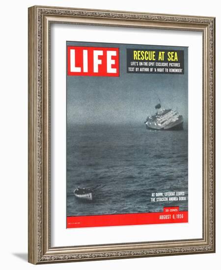 Rescue at Sea, Lifeboat Leaving Sinking Ship Andrea Doria, August 6, 1956-Loomis Dean-Framed Photographic Print