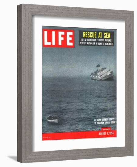 Rescue at Sea, Lifeboat Leaving Sinking Ship Andrea Doria, August 6, 1956-Loomis Dean-Framed Photographic Print